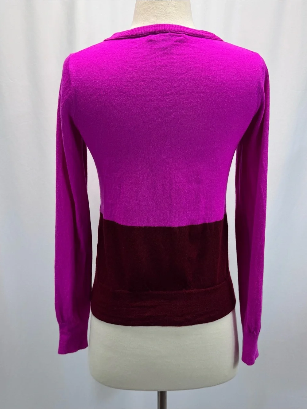 J. Crew Two-Tone Button-Front Cardigan Fuchsia S Wool Burgundy Preppy Luxury